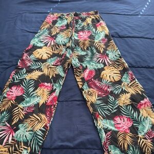 Tropical Leaf Print Pants